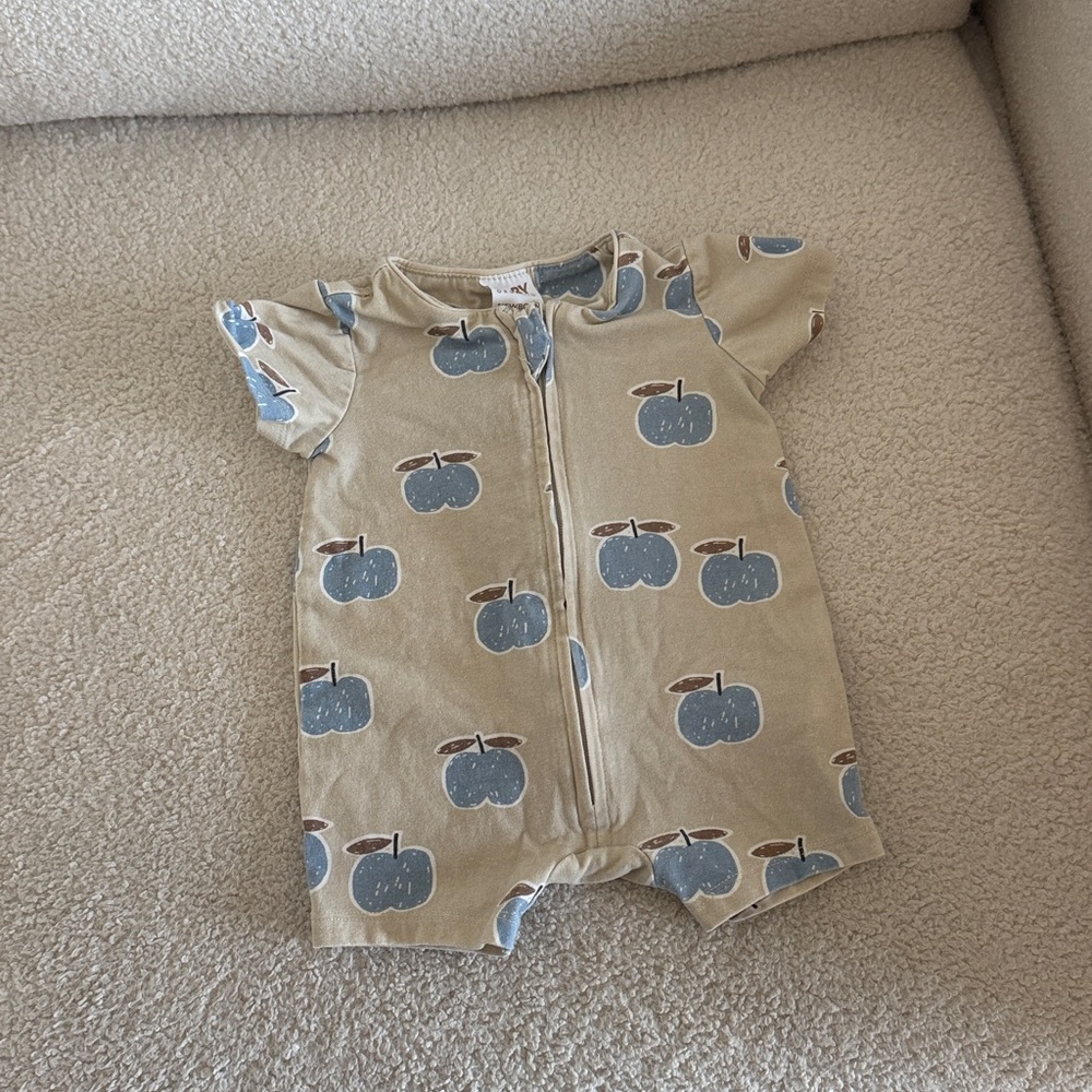 Cotton On Baby Beige Baby Romper with Blue Apple Print